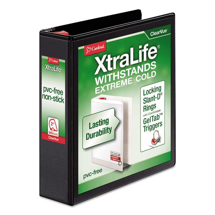 Cardinal® XtraLife ClearVue Non-Stick Locking Slant-D Ring Binder, 3 Rings, 2" Capacity, 11 x 8.5, Black (CRD26321) Each