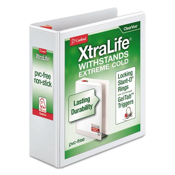 Cardinal® XtraLife ClearVue Non-Stick Locking Slant-D Ring Binder, 3 Rings, 3" Capacity, 11 x 8.5, White (CRD26330) Each