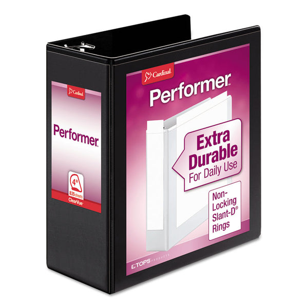 Cardinal® Performer ClearVue Slant-D Ring Binder, 3 Rings, 4" Capacity, 11 x 8.5, Black (CRD17811)