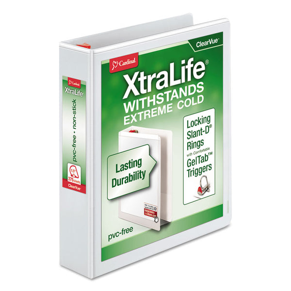 Cardinal® XtraLife ClearVue Non-Stick Locking Slant-D Ring Binder, 3 Rings, 1.5" Capacity, 11 x 8.5, White (CRD26310) Each