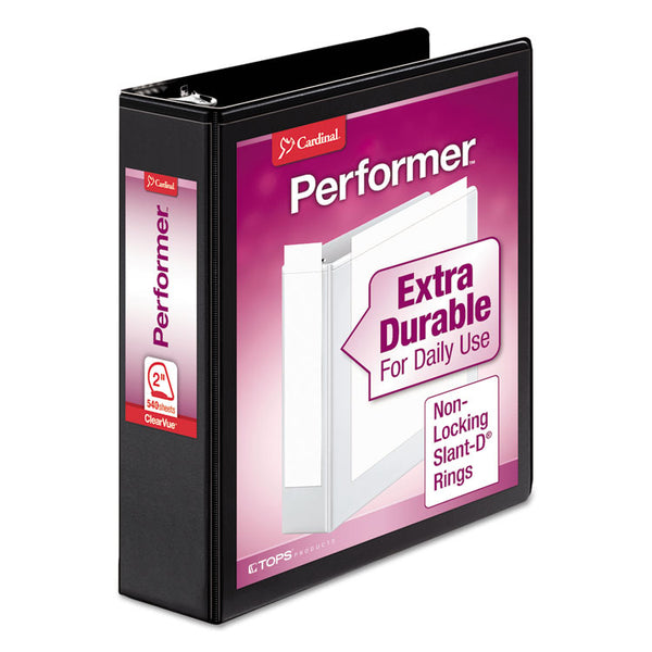 Cardinal® Performer ClearVue Slant-D Ring Binder, 3 Rings, 2" Capacity, 11 x 8.5, Black (CRD17501) Each