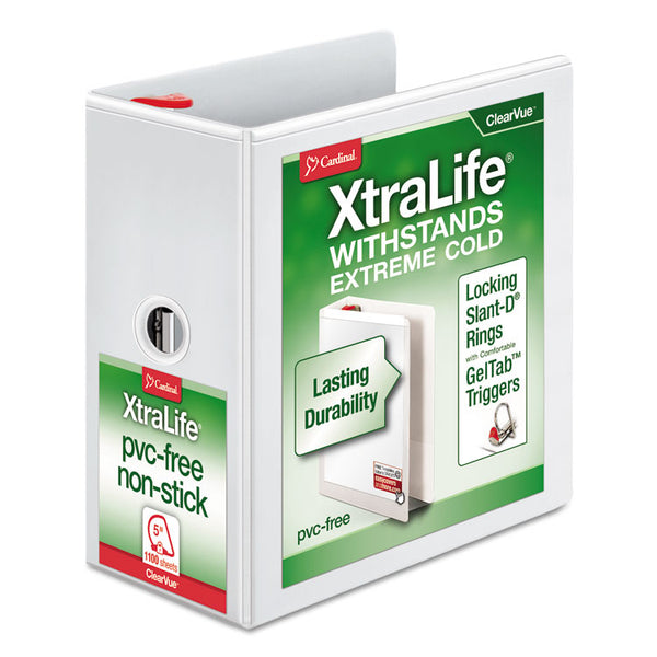 Cardinal® XtraLife ClearVue Non-Stick Locking Slant-D Ring Binder, 3 Rings, 5" Capacity, 11 x 8.5, White (CRD26350) Each