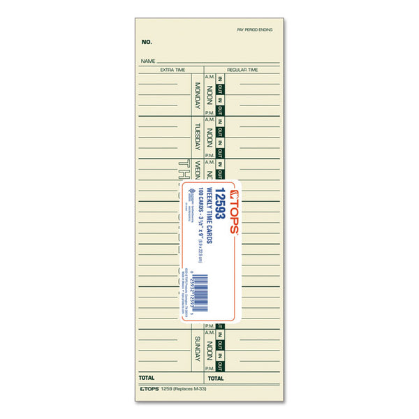 TOPS™ Time Clock Cards, Replacement for 10-800292/M-33, One Side, 3.5 x 9, 100/Pack (TOP12593) Pack of 100