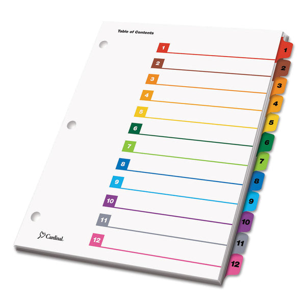 Cardinal® OneStep Printable Table of Contents and Dividers, 12-Tab, 1 to 12, 11 x 8.5, White, Assorted Tabs, 1 Set (CRD61218)