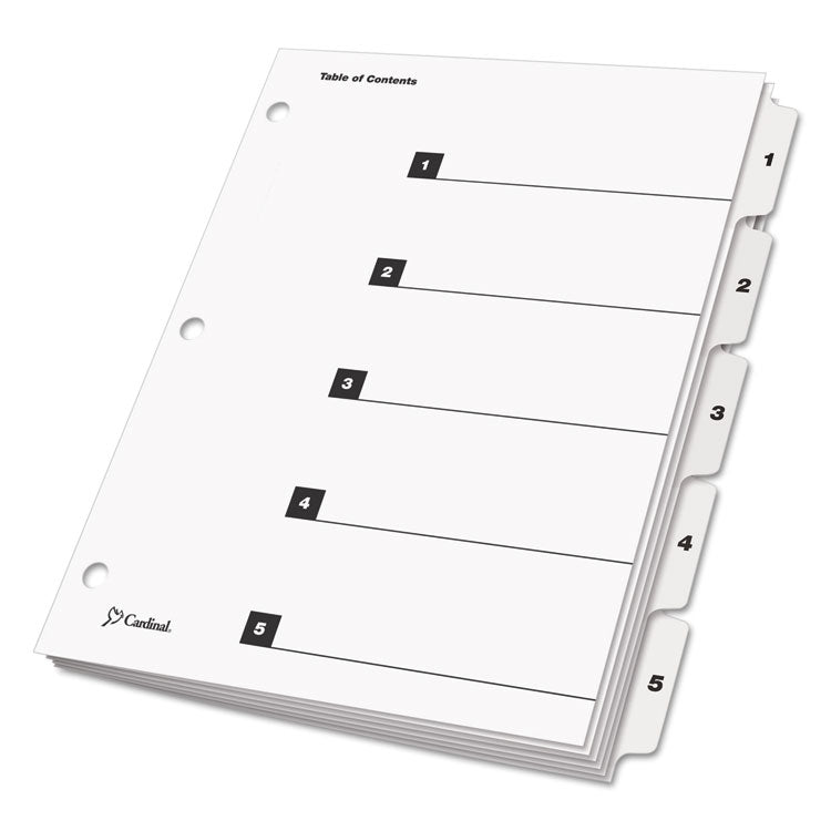 Cardinal® OneStep Printable Table of Contents and Dividers, 5-Tab, 1 to 5, 11 x 8.5, White, White Tabs, 1 Set (CRD60513) Set of 5