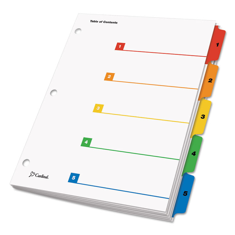 Cardinal® OneStep Printable Table of Contents and Dividers, 5-Tab, 1 to 5, 11 x 8.5, White, Assorted Tabs, 1 Set (CRD60518) Set of 5