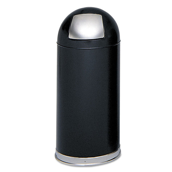 Safco® Dome Top Receptacle with Spring-Loaded Door, 15 gal, Steel, Black (SAF9636BL)