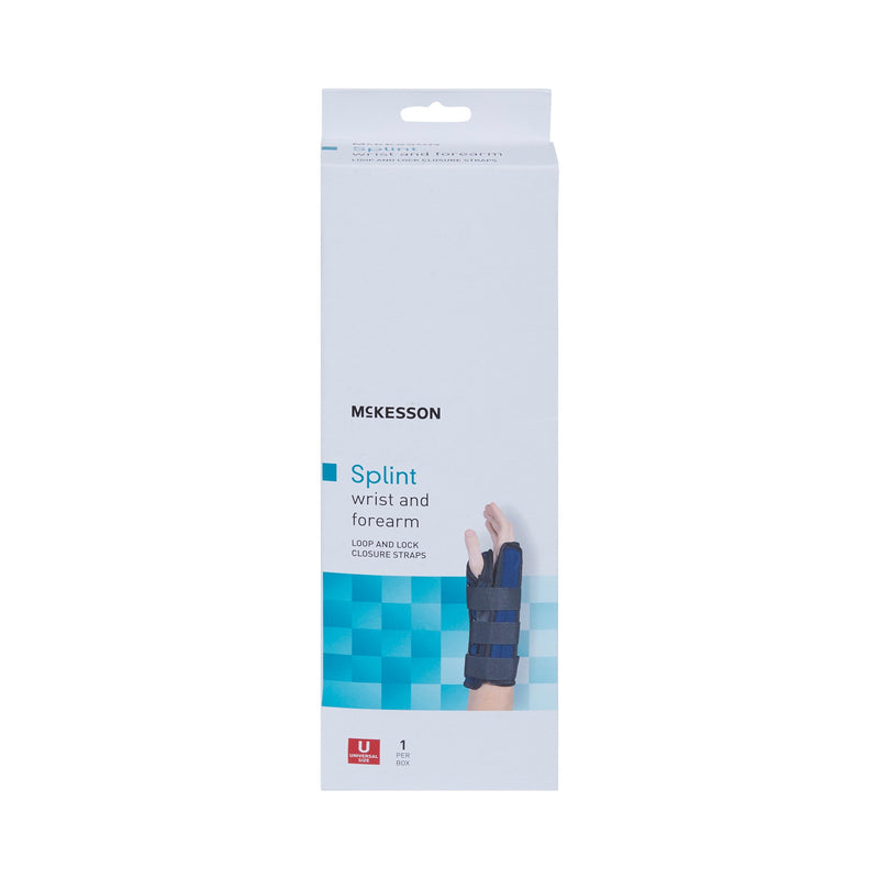 McKesson Wrist / Forearm Brace Aluminum / Nylon / Foam / Flannelette Right Hand Black / Blue One Size Fits Most (1159149_EA) 1/EA