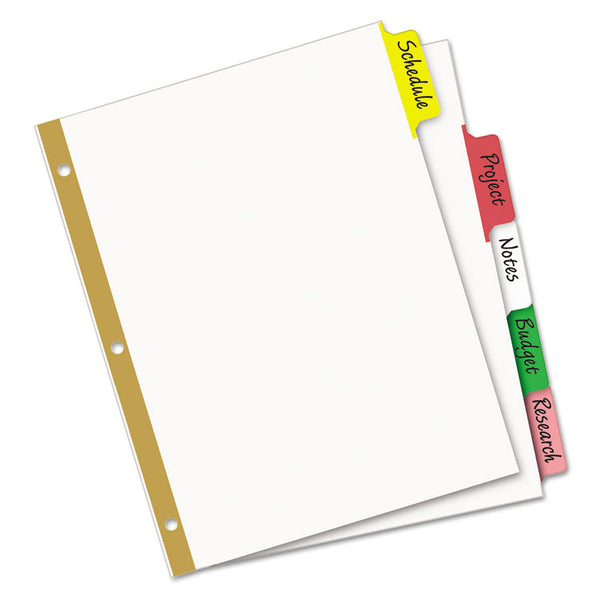Avery® Write and Erase Big Tab Paper Dividers, 5-Tab, 11 x 8.5, White, Assorted Tabs, 1 Set (AVE23076)