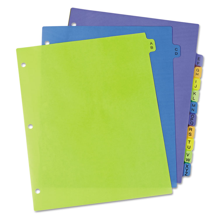 Avery® Durable Preprinted Plastic Tab Dividers, 12-Tab, A to Z, 11 x 8.5, Assorted, 1 Set (AVE11330)