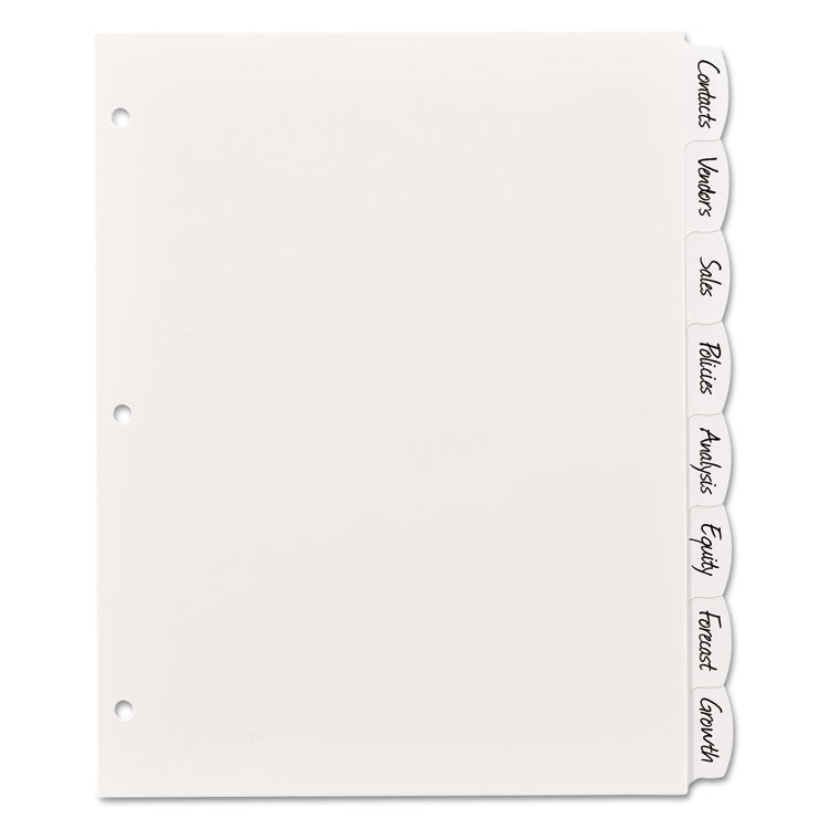 Avery® Write and Erase Big Tab Durable Plastic Dividers, 3-Hole Punched, 8-Tab, 11 x 8.5, White, 1 Set (AVE16371)