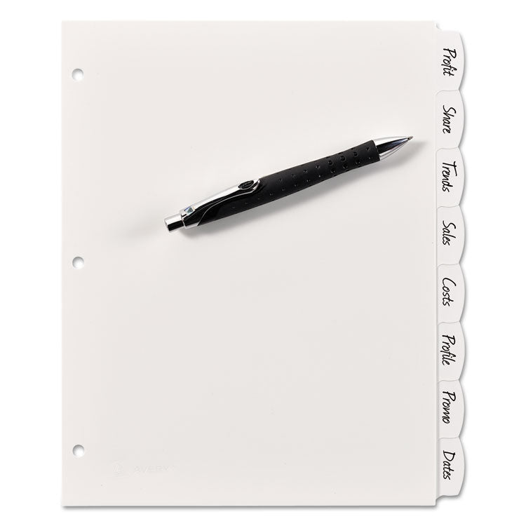 Avery® Write and Erase Big Tab Durable Plastic Dividers, 3-Hole Punched, 8-Tab, 11 x 8.5, White, 1 Set (AVE16371)