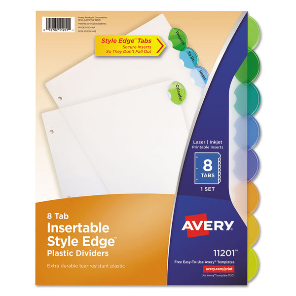 Avery® Insertable Style Edge Tab Plastic Dividers, 8-Tab, 11 x 8.5, Translucent, 1 Set (AVE11201)