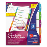 Avery® Customizable TOC Ready Index Multicolor Tab Dividers, 5-Tab, 1 to 5, 11 x 8.5, White, Contemporary Color Tabs, 1 Set (AVE11840) 1 Set