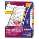 Avery® Customizable TOC Ready Index Multicolor Tab Dividers, 15-Tab, 1 to 15, 11 x 8.5, White, Contemporary Color Tabs, 1 Set (AVE11845) Set of 15