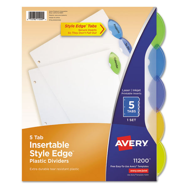 Avery® Insertable Style Edge Tab Plastic Dividers, 5-Tab, 11 x 8.5, Translucent, 1 Set (AVE11200)