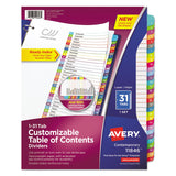 Avery® Customizable TOC Ready Index Multicolor Tab Dividers, 31-Tab, 1 to 31, 11 x 8.5, White, Contemporary Color Tabs, 1 Set (AVE11846)