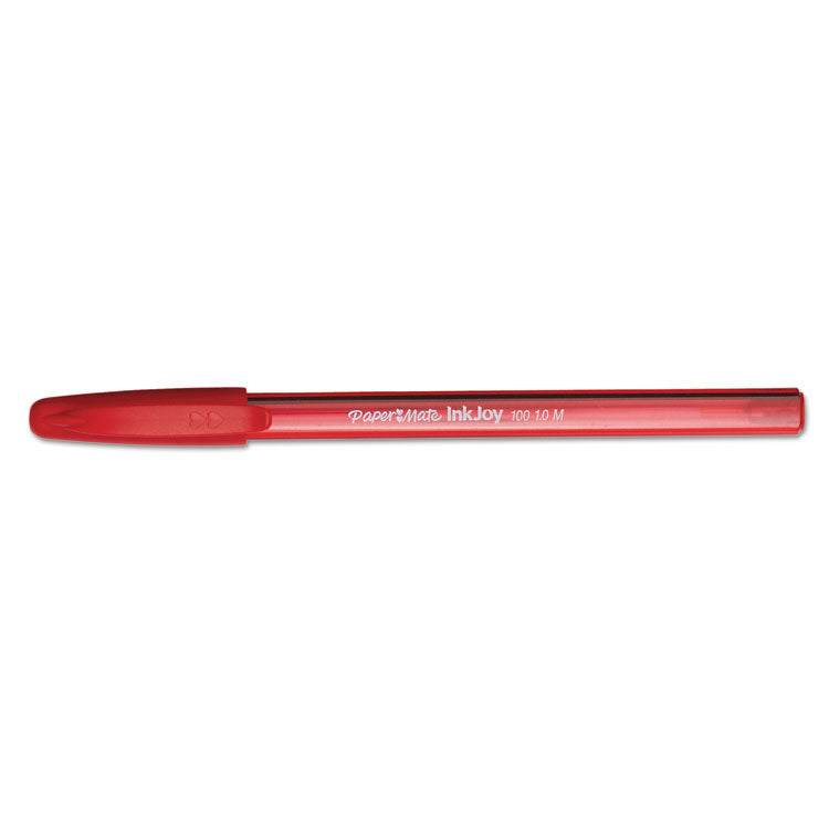 Paper Mate® InkJoy 100 Ballpoint Pen, Stick, Medium 1 mm, Red Ink, Translucent Red Barrel, Dozen (PAP1951255)