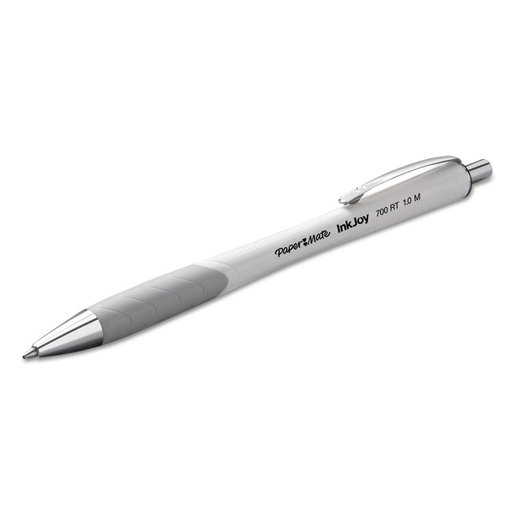 Paper Mate® InkJoy 700 RT Ballpoint Pen, Retractable, Medium 1 mm, Black Ink, White/Gray Barrel, Dozen (PAP1951347)