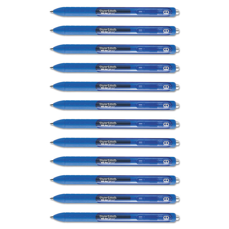 Paper Mate® InkJoy Gel Pen, Retractable, Medium 0.7 mm, Blue Ink, Blue Barrel, Dozen (PAP1951721)