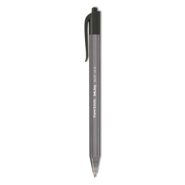Paper Mate® InkJoy 100 RT Ballpoint Pen, Retractable, Medium 1 mm, Black Ink, Smoke/Black Barrel, 20/Pack (PAP1951395)