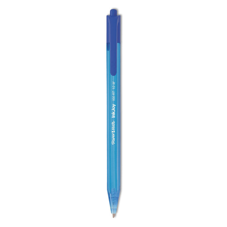 Paper Mate® InkJoy 100 RT Ballpoint Pen, Retractable, Medium 1 mm, Blue Ink, Translucent Blue Barrel, Dozen (PAP1951253)
