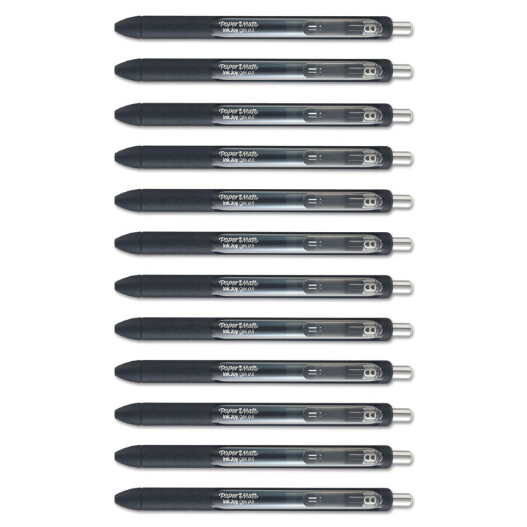 Paper Mate® InkJoy Gel Pen, Retractable, Fine 0.5 mm, Black Ink, Black Barrel, Dozen (PAP1951720)