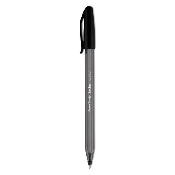 Paper Mate® InkJoy 100 Ballpoint Pen, Stick, Medium 1 mm, Black Ink, Smoke/Black Barrel, Dozen (PAP1951257)