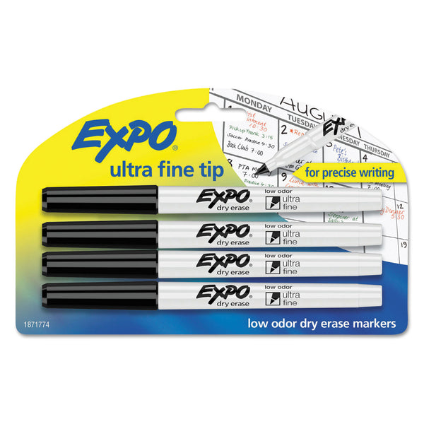 Expo® Low-Odor Dry-Erase Marker, Extra-Fine Bullet Tip, Black, 4/Pack (SAN1871774K) Pack of 4