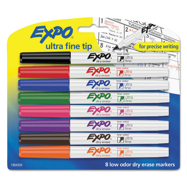 EXPO® Low-Odor Dry-Erase Marker, Extra-Fine Bullet Tip, Assorted Colors, 8/Set (SAN1884309)
