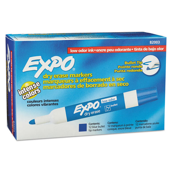 EXPO® Low-Odor Dry-Erase Marker, Medium Bullet Tip, Blue, Dozen (SAN82003)