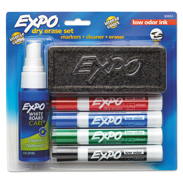 Expo® Low-Odor Dry Erase Marker Starter Set, Broad Chisel Tip, Assorted Colors, 4/Set (SAN80653A) 4 ST