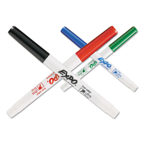 EXPO® Low-Odor Dry-Erase Marker, Extra-Fine Bullet Tip, Assorted Colors, 4/Pack (SAN1871133)