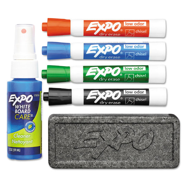 EXPO® Low-Odor Dry Erase Marker Starter Set, Broad Chisel Tip, Assorted Colors, 4/Set (SAN80653)