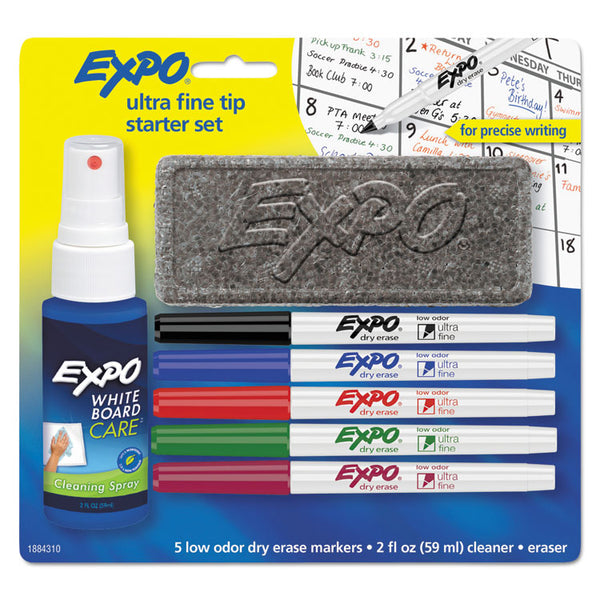 EXPO® Low-Odor Dry Erase Marker Starter Set, Extra-Fine Bullet Tip, Assorted Colors, 5/Set (SAN1884310)