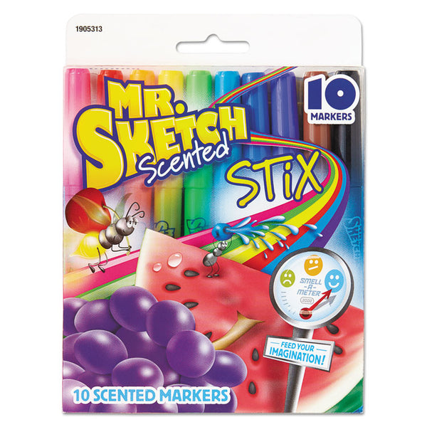 Mr. Sketch® Scented Stix Watercolor Marker Set, Fine Bullet Tip, Assorted Colors, 10/Set (SAN1905313) Set of 10