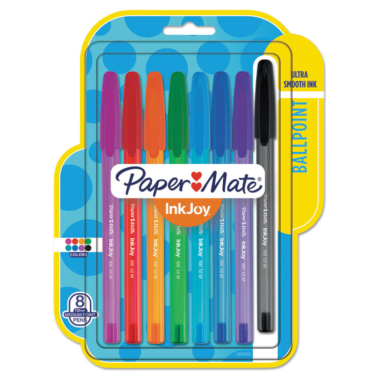 Paper Mate® InkJoy 100 Ballpoint Pen, Stick, Medium 1 mm, Eight Assorted Ink and Barrel Colors, 8/Pack (PAP1945932)