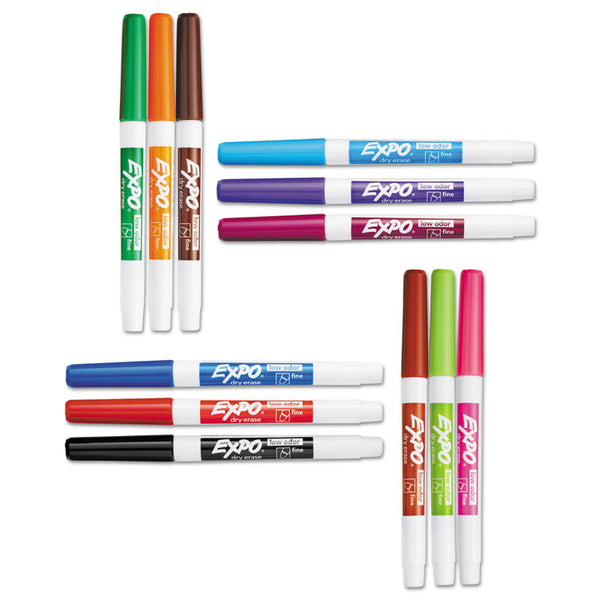 EXPO® Low-Odor Dry-Erase Marker, Fine Bullet Tip, Assorted Colors, 12/Set (SAN86603)