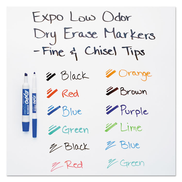 EXPO® Low-Odor Dry Erase Marker, Eraser and Cleaner Kit, Medium Assorted Tips, Assorted Colors, 12/Set (SAN80054) 1 Set