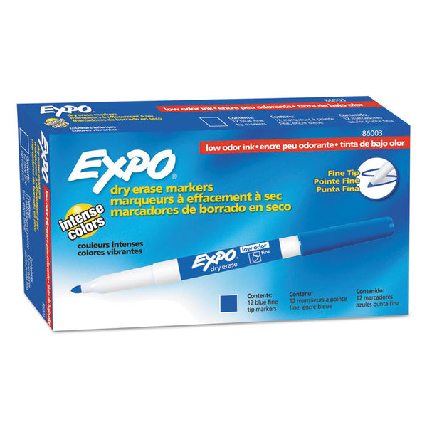 EXPO® Low-Odor Dry-Erase Marker, Fine Bullet Tip, Blue, Dozen (SAN86003)