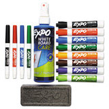 EXPO® Low-Odor Dry Erase Marker, Eraser and Cleaner Kit, Medium Assorted Tips, Assorted Colors, 12/Set (SAN80054) 1 Set