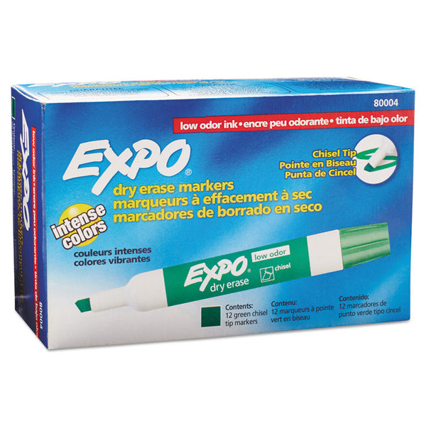 EXPO® Low-Odor Dry-Erase Marker, Broad Chisel Tip, Green, Dozen (SAN80004)