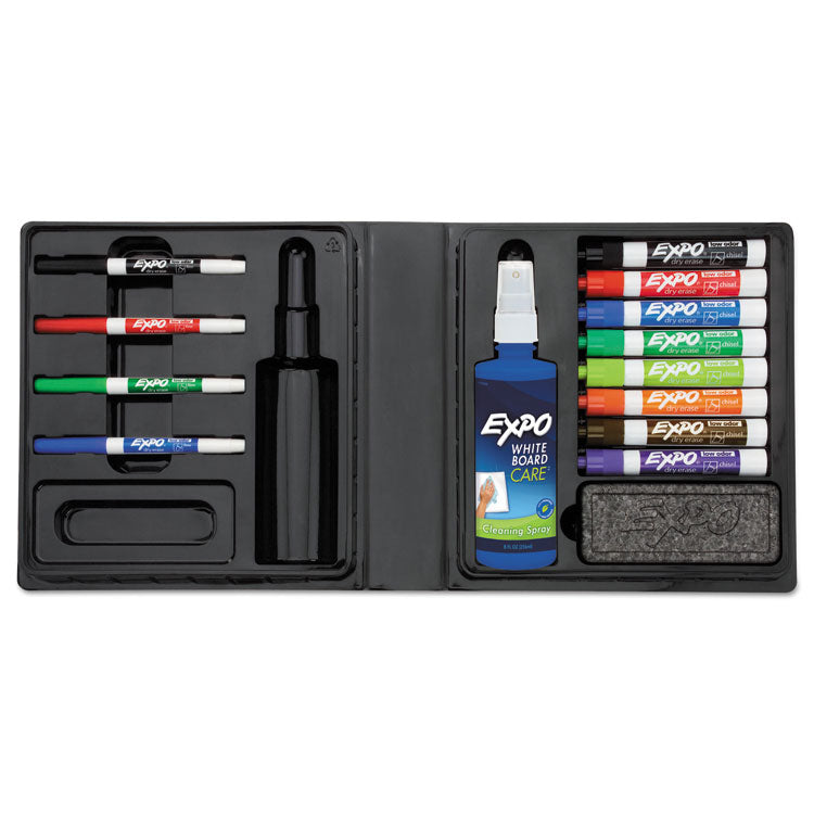 EXPO® Low-Odor Dry Erase Marker, Eraser and Cleaner Kit, Medium Assorted Tips, Assorted Colors, 12/Set (SAN80054) 1 Set