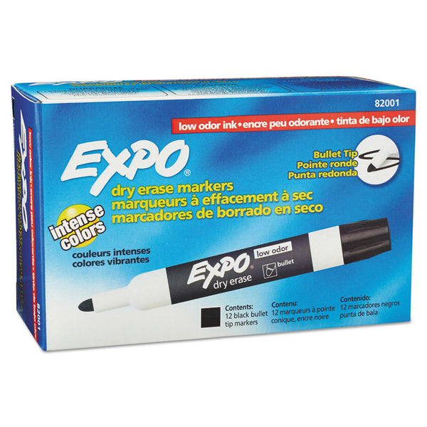 EXPO® Low-Odor Dry-Erase Marker, Medium Bullet Tip, Black, Dozen (SAN82001)