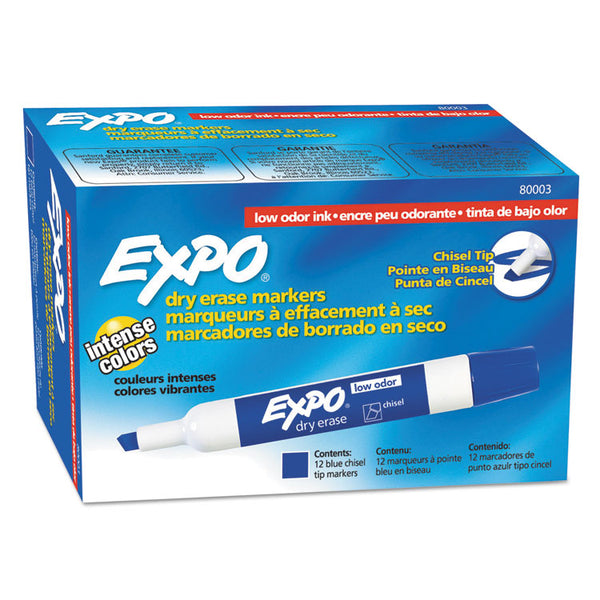 EXPO® Low-Odor Dry-Erase Marker, Broad Chisel Tip, Blue, Dozen (SAN80003)