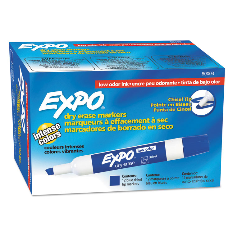 EXPO® Low-Odor Dry-Erase Marker, Broad Chisel Tip, Blue, Dozen (SAN80003) 1 Dozen