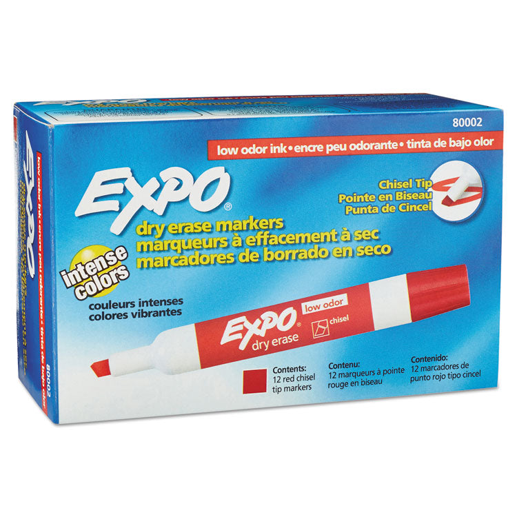EXPO® Low-Odor Dry-Erase Marker, Broad Chisel Tip, Red, Dozen (SAN80002) 1 Dozen