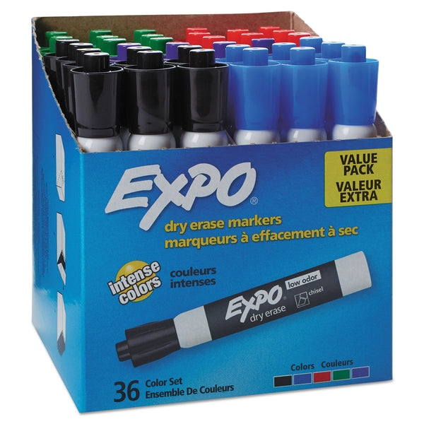 Expo® Low-Odor Dry-Erase Marker Value Pack, Broad Chisel Tip, Assorted Colors, 36/Box (SAN1921061A) Box of 36