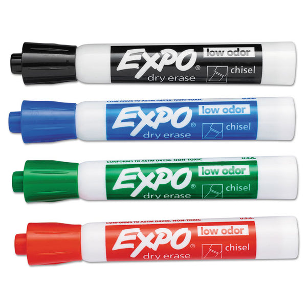 EXPO® Low-Odor Dry-Erase Marker, Broad Chisel Tip, Assorted Colors, 4/Set (SAN80074)