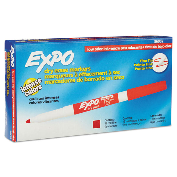 EXPO® Low-Odor Dry-Erase Marker, Fine Bullet Tip, Red, Dozen (SAN86002)